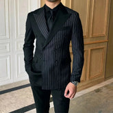 Stripe Men Suits Slim Fit Fashion Wedding Tuxedo Peaked Lapel Prom Groom 2 Pcs Male Fashion Blazer (Jacket+Pants ) 2023