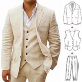 3 Piece Linen Summer Men Suits for Wedding Groom Tuxedos Casual Beach Custom Man Suit Set Jacket Vest with Pants Man Fahion