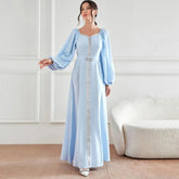 Abaya For Women Ramadan Gurban Puff Sleeves Museum Fashion Autumn New Style Elegant High Waist Studied Diamond Dress Robe