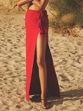 Summer Women Black Red Flower Bodycon Bandage Skirt Designer High Waist Party Office Lady Elegant Split Skirt