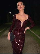 Luxury Women Celebrity Sexy Off Shoulder Burgundy Mesh Sequins Maxi Long Gowns Dress 2024 Elegant Evening Party Club Vestido