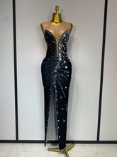 Black bowknot Lens Patchwork Dress Rhinestones Dress Women Party Long Dress Celebrate Evening Prom Dress Stage Festival Outfit