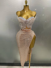 2025New Women Sparkle Rhinestone Sequins Two Pieces Evening Party Dress Celebrate Festival Dancer Bar Nightclub Ds Dj Stage Wear