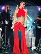 Women Luxury Sexy Rhinestone Crystal Beading Red Two Piece Pants Bandage Set 2023 Celebrity Designer Fashion Women's Set