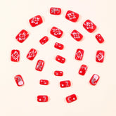 Short Square Press On Nails for Christmas Party, 24Pcs Red Fake Nails Deer/Snowflake/Star Printed Wearable Fake Nails Art