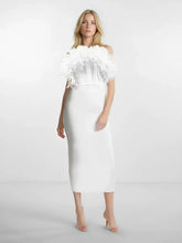 Hot Sale Women Sexy Strapless Feathers Bodycon Long Bandage Dress Fashion Celebrate Evening Party Birthday Outfit Wholesale