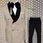 Men's Suit Two Piece Wedding Tuxedo Groom Double Breasted Jacket Set Jacquard Formal Lapel Blazer Pants conjuntos de chaqueta