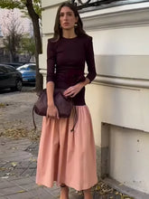 Vintage Women Ruffle Edge Splicing Full Sleeve Dress Fashion Round Neck A-line Maxi Dresses 2025 Lady New Spring Highstreet Robe