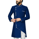 2 Pieces Asymmetry Men Suits with Stand Collar Slim Fit Wedding Tuxedos for Groom Male Fashion Blazer (Long Jacket+Pants)