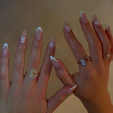 24Pcs Mid-length Almond Fake Nails with 3D Bow White Edge French Design Full Cover Nails Tips Art Wearable Press on False Nails