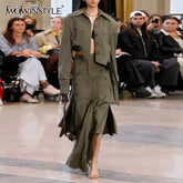 TWOTWINSTYLE Solid Patchwork Button Two Piece Set For Women Lapel Long Sleeve Coat High Waist Irregular Skirt Chic Sets Female