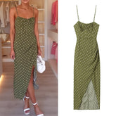 Polka Dot Green Suspender Skirt Women's Backless Long Skirt Vacation Dress Bandage Sexy Dress Beach Skirt Party Dress 2024