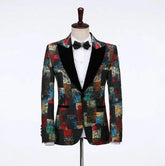Men Slim Fit Suit Jacket Tuxedo Formal Blazer Floral Jacquard Velvet Peaked Lapel Costume Wedding Party Prom mens blazers as picture