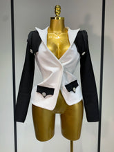 2025 New Designer Fashion Black White Bandage Jacket Two Piece Set Women Slim Fit Diamond Button Suit Jackets Coat