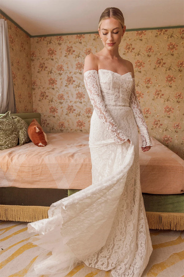Modern High Quality Lace Bridal Grown Mermaid Wedding Dresses Detachable Long Sleeves Sweep Train Custom Made Vestido De Noival