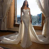 Haohao V-Neck Sleeveless Crepe Mermaid Wedding Dress Simple Spaghetti Strap Court Train Cut Out Back Bridal Gown Custom Made