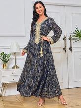 Fashion Chic Long Dresses Moroccan Abayas For Female Full Sleeve V-Neck Belted Clothing Elegant Arab Costumes Woman Blue Dress