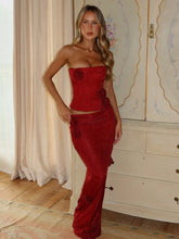 Red Color Women Sexy Shinning Florals 2 Pieces Bodycon Long Dress Celebrate Nightclub Party Birthday Fashion Outfit