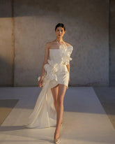 Strapless White Women's Dresses Hand Made Flowers Summer Dress Woman Elegant Gowns Custom Made Gowns