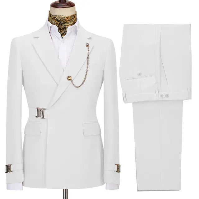 Cenne Des Graoom 2022 Summer New White Blazer Jacket Pants Set Suits For Men Metal Side Release Buckle Wedding Party Prom Dress