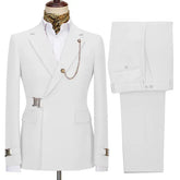 Cenne Des Graoom 2022 Summer New White Blazer Jacket Pants Set Suits For Men Metal Side Release Buckle Wedding Party Prom Dress
