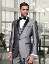 Blazer Men's Suist Grey Satin Wedding Costume Homme Notch Lapel Single Breasted Elegant 3 Piece Jacket Pants Vest Wedding Terno
