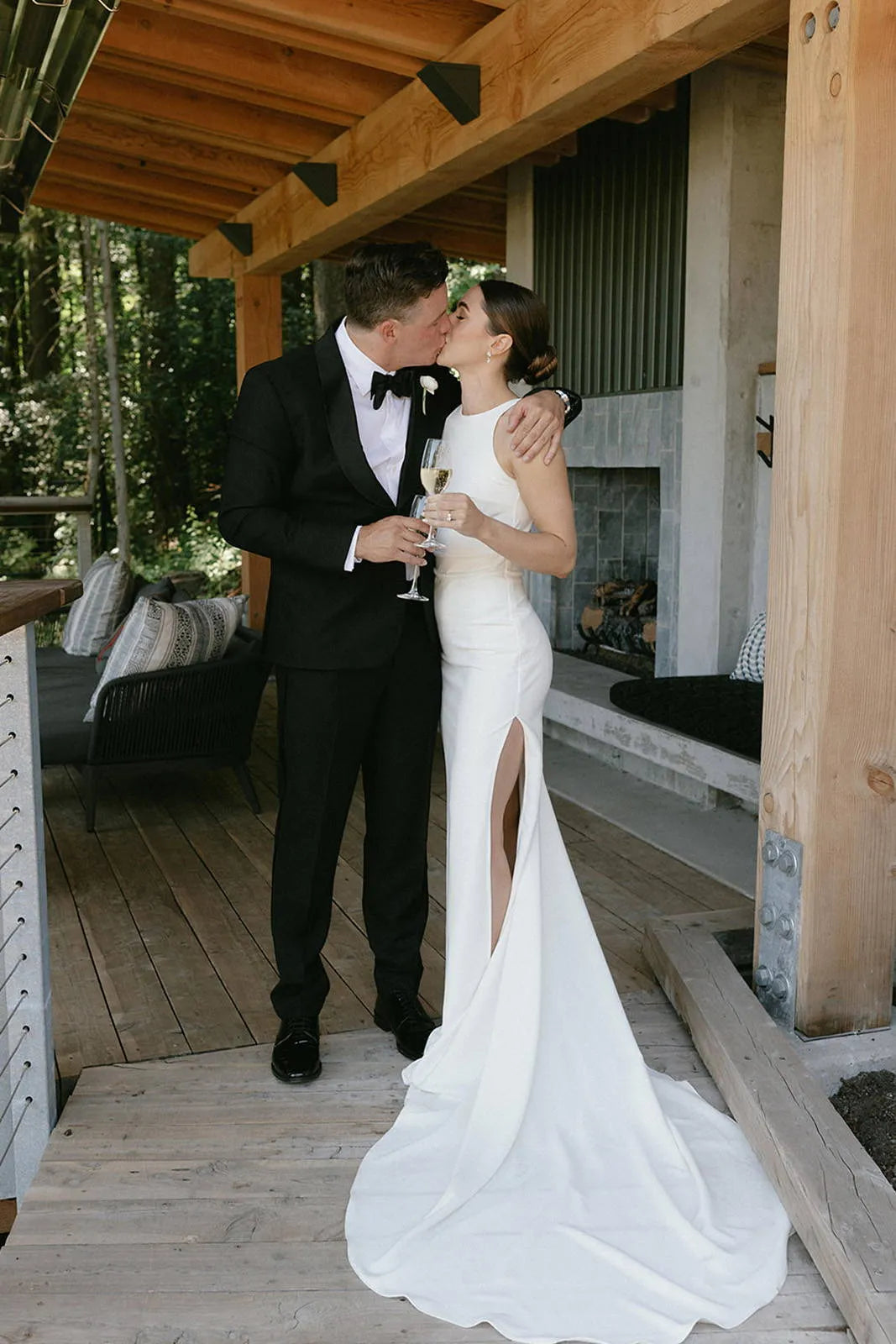 Yunshang Simple Mermaid Wedding Dresses Women O-Neck Open Back Sleeveless Split Satin Bridal Gown Sweep Train Vestidos De Novia