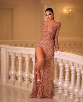 Sparkling Crystal beaded Luxury Mermaid Evening dress Sexy sweetheart side slit with floor length elegant ball party dress