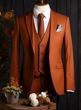 Dark Orange Men Suits Formal Occasion Groom Groomsman Wedding Party Prom Business Male Tuxedos 3 Piece Set Blazer Vest Pants