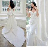 Elegant Wedding Dresses Women Off The Shoulder Mermaid Bride Dress Button Wedding Gowns With Detachable Train