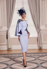 Unique Baby Blue Mother of the Bride Dresses Contrast Color Mothers Dress Tea Length Wedding Guest Gowns Long Sleeve Appliqued