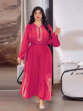 Fashion Belted Party Diamonds Long Dress Jalabiyat Ramadan Kuwaiti Women Abayas Long Sleeve V-Neck Elegant Islam Kaftan