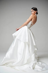 Structured and Boned Corset Bodice Wedding Dress Vestido De Novia Bridal Gown Skirt Bow Satin Court Train Dress