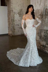 Romantic Flower Appliques Wedding Dresses For Women Strapless Modern Mermaid Bridal Gown Plus Size Vestidos De Novia