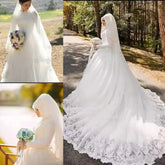 Vinca sunny Muslim Wedding Dresses Long Sleeve De Noiva Robe De Mariage Arabic Luxury Long Trail Lace Bridal Dress Wedding Gown