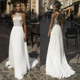 LoveDress Simple Halter Collar Wedding Dress White Sexy High Split Jewel Neck Chiffon Boho Bridal Dress Beach Wedding Gowns