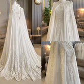 Full Sleeves Bridal Dresses for Bride Vestido De Noiva Casamento High Neck Islamic Muslim Chiffon Appliques Wedding Gown