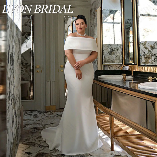 EVON BRIDAL Mermaid Plus Size Wedding Dress For Big Woman Satin With Bow Sweep Train Bride Gowns Custom Made Vestido De Noiva