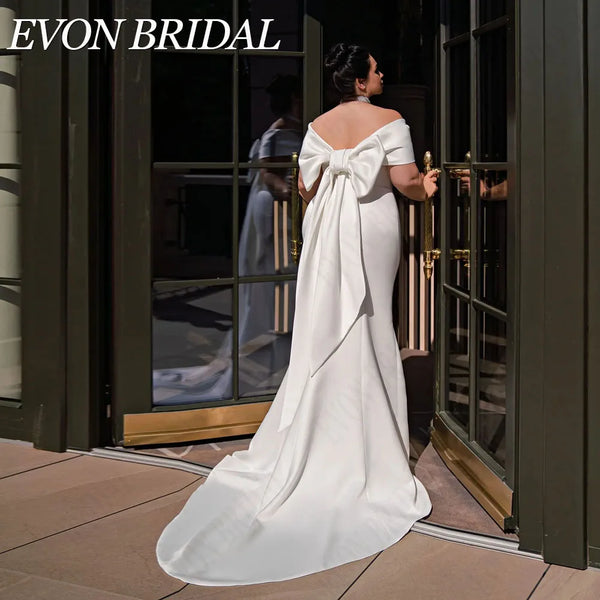 EVON BRIDAL Mermaid Plus Size Wedding Dress For Big Woman Satin With Bow Sweep Train Bride Gowns Custom Made Vestido De Noiva