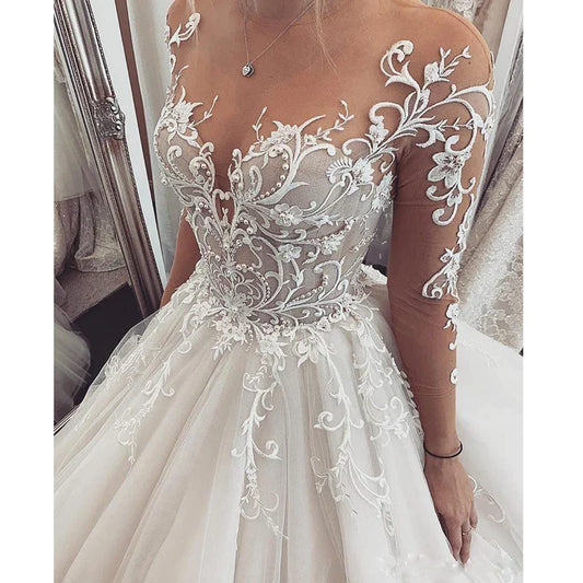 LoveDress Charming Lace Wedding Dress V-Neck Long Sleeves 2024 Princess Wedding Gown Illusion Bride Gowns Buttons robe de mariee
