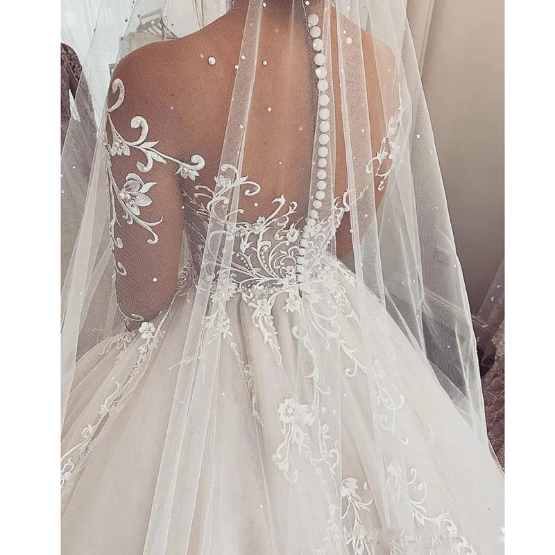 LoveDress Charming Lace Wedding Dress V-Neck Long Sleeves Princess Wedding Gown Illusion Bride Gowns Buttons robe de mariee