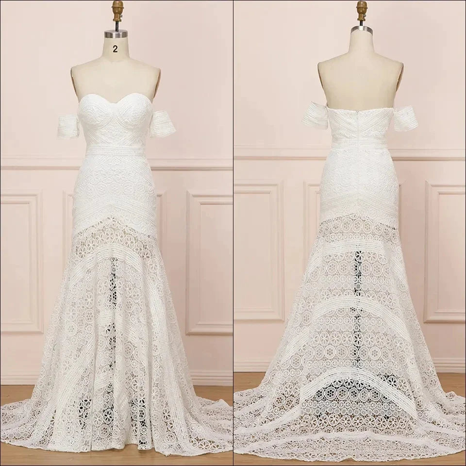 Boho Mermaid Lace Wedding Dresses Off the Shoulder Bridal Gowns Long Beach Wedding Gowns For Bride vestido de novia