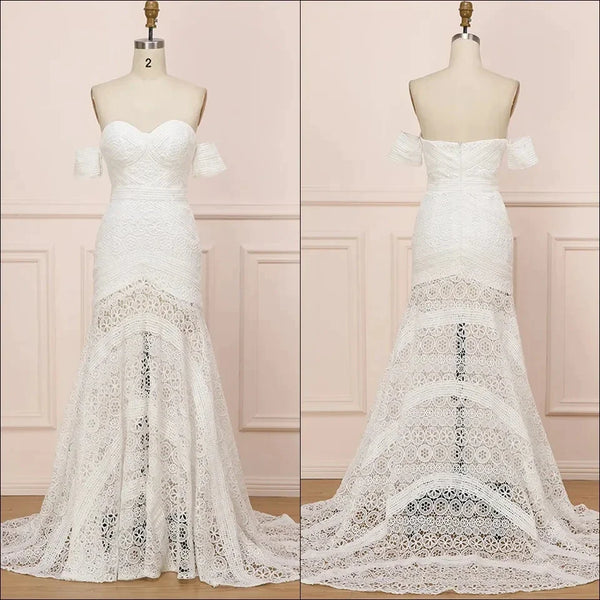 Boho Mermaid Lace Wedding Dresses Off the Shoulder Bridal Gowns Long Beach Wedding Gowns For Bride vestido de novia