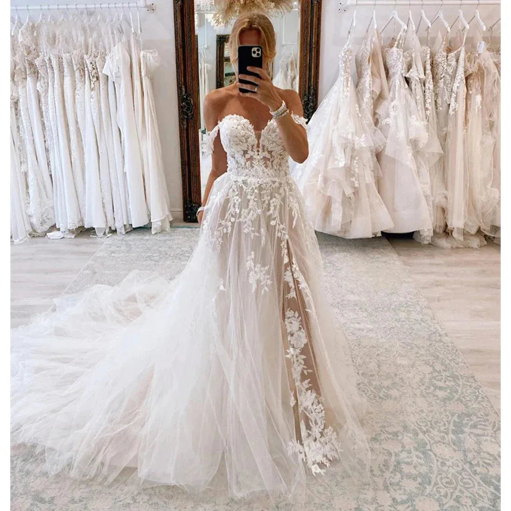 KapokDressy Sweetheart Slit Wedding Dress A-Line Tulle Bride Gown Custom Made Elegant Vestidos De Novia Robe De Mariée 14W