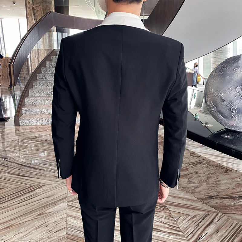 [Blazer + vest + pants] fashion men's casual boutique wedding groom best man suit banquet dress formal business three-piece suit
