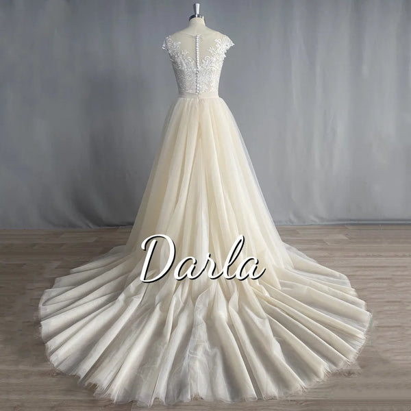 Elegant 2 in 1 Wedding Dress Detachable Train Luxury Lace Appliques Bridal Gown Tulle Button A-Line Mermaid Vestido De Noiva