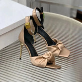 New Sandals Woman Crystal Studded Round Heels Sandals Women Satin Ankle Strap High Heels Runway Shoes Summer Sandalias Mujer As Show