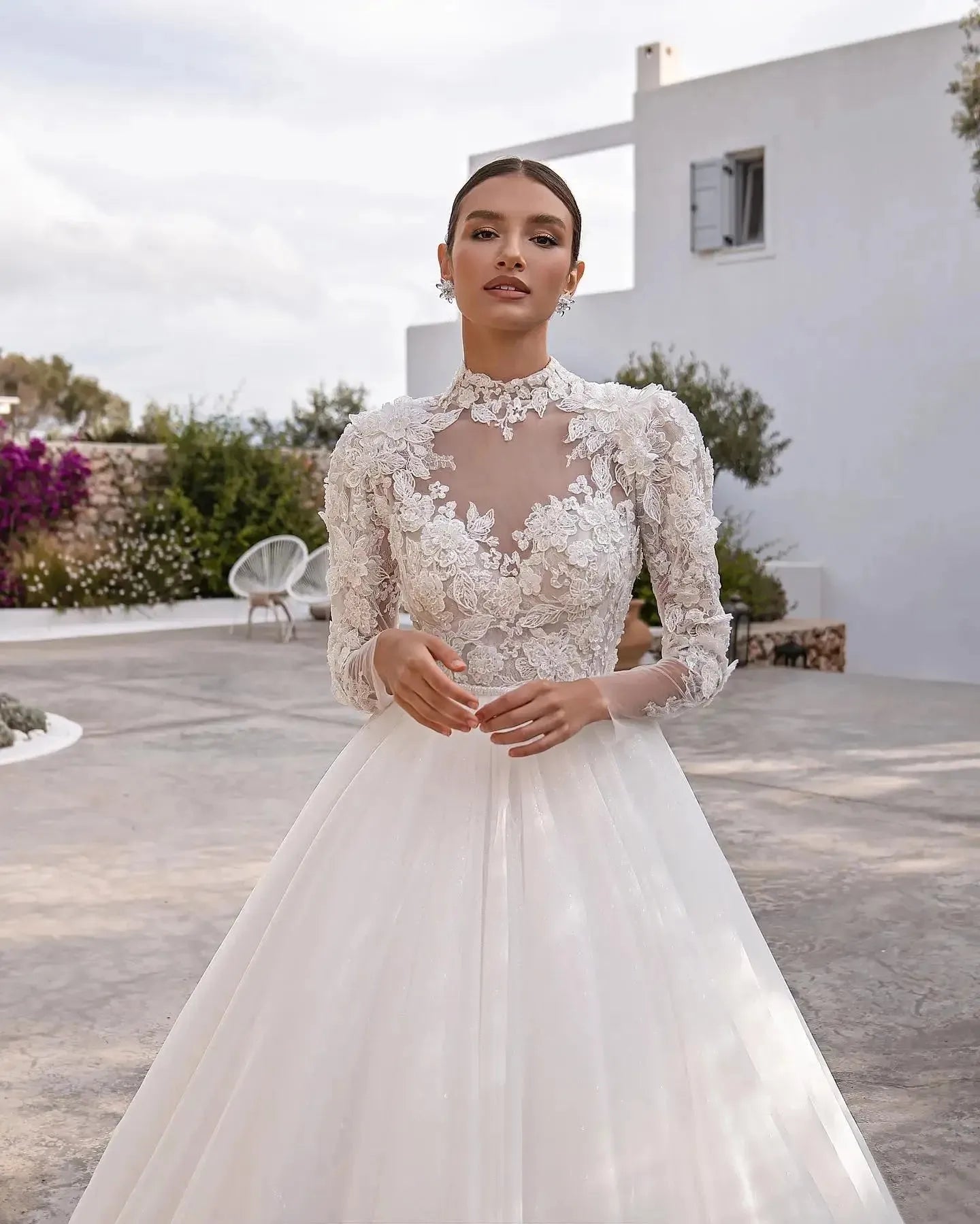 Gorgeous Women's Wedding Dress Lace Appliques Elegant Simple Style Bridal Gowns Full-Length Sleeves Vestidos De Novia 14W