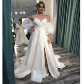 Sweetheart Neckline Wedding Dress Backless Off The Shoulder Short Sleeve High Split Crystals Glitter Bridal Gowns For Women Ivory 26W