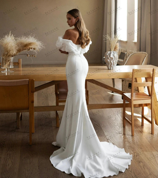 Modern Wedding Dresses For Women Simple Bridal Gowns Off The Shoulder Sexy Robes Floor Length Satin Vestidos De Novia